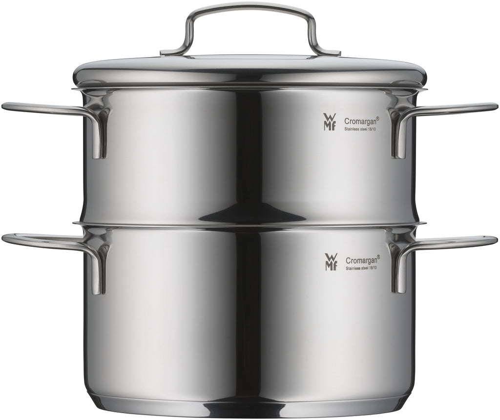 Dampkoker mini 16 cm rustfritt stål 1,5 L med lokk - WMF med lokk på