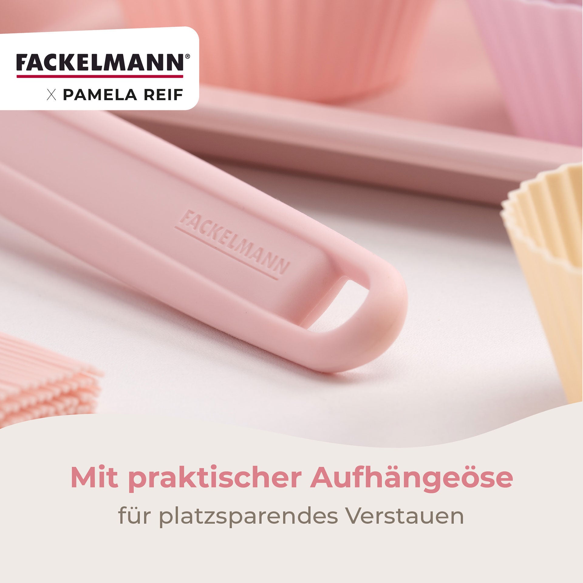 Deigskraper silikon rosa 28 cm Pamela Reif med opphengsøye