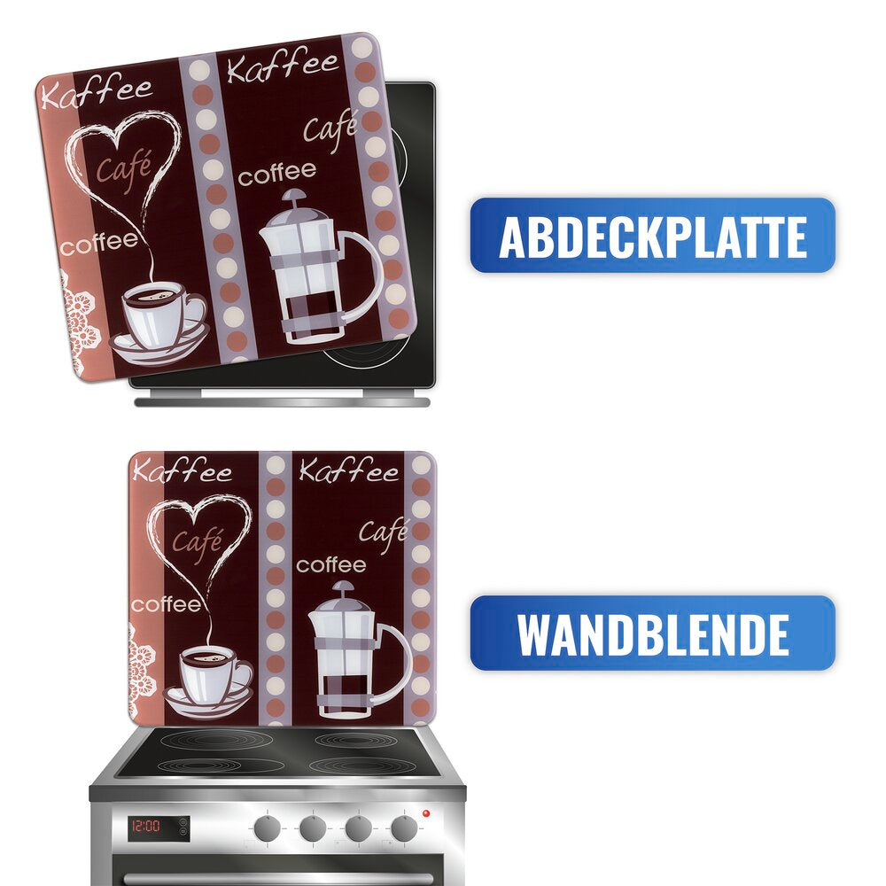 Detalj av kaffemotiv på Dekkeplate glass kaffe-motiv for komfyrtopp og skjærefjøl