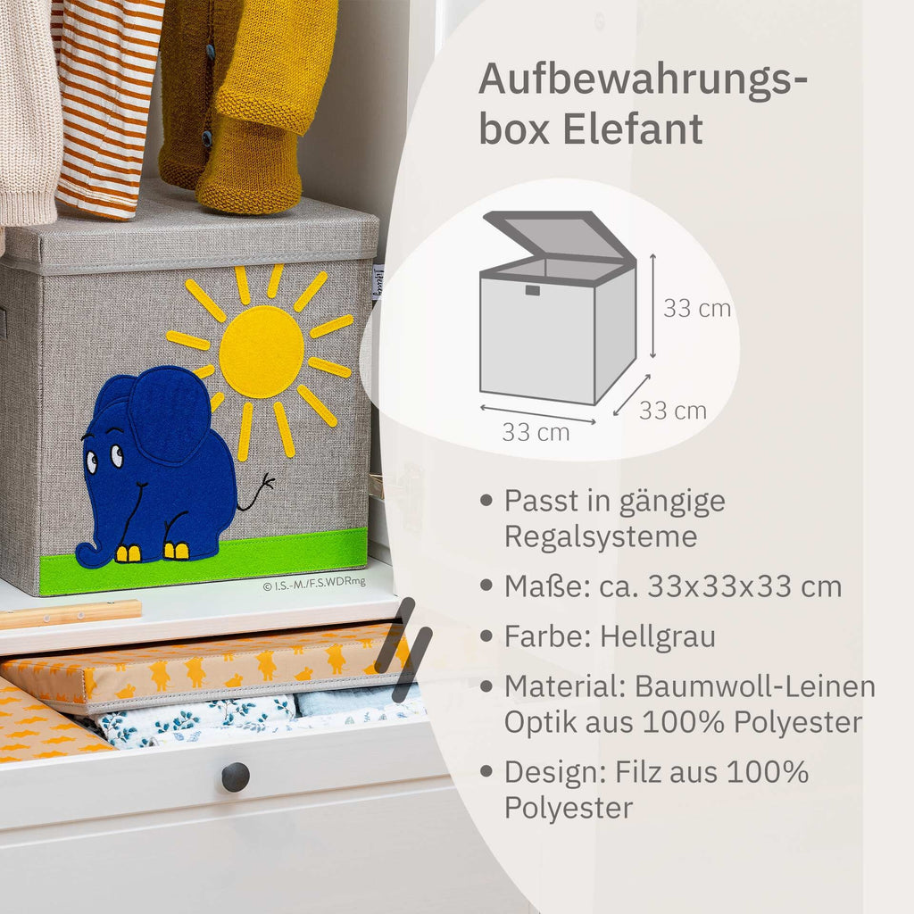 Detalj av lokket på Oppbevaringsboks med lokk DieMaus elefant