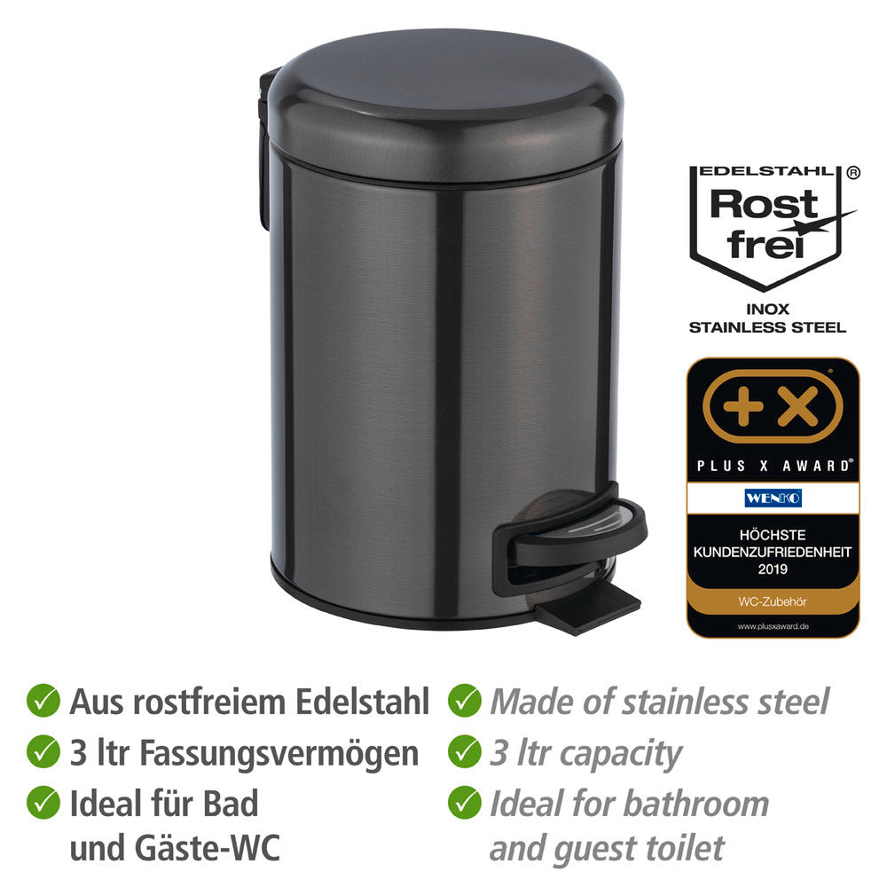 Detalj av pedalmekanisme på Pedalbøtte Leman metallisk svart rustfritt stål