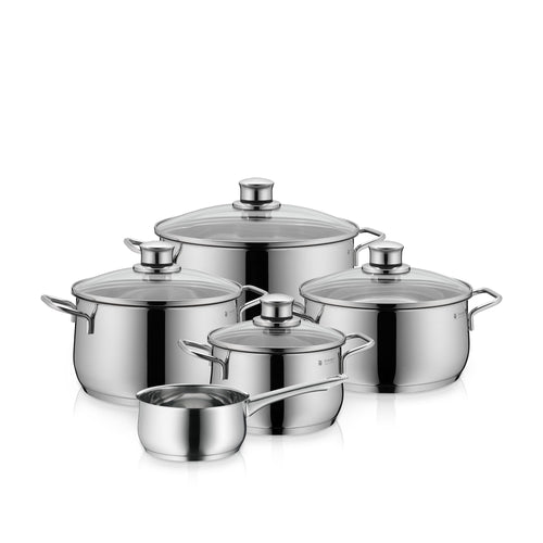 Diadem Plus grytesett 5-delt rustfritt stål 18/10 induksjon forfra