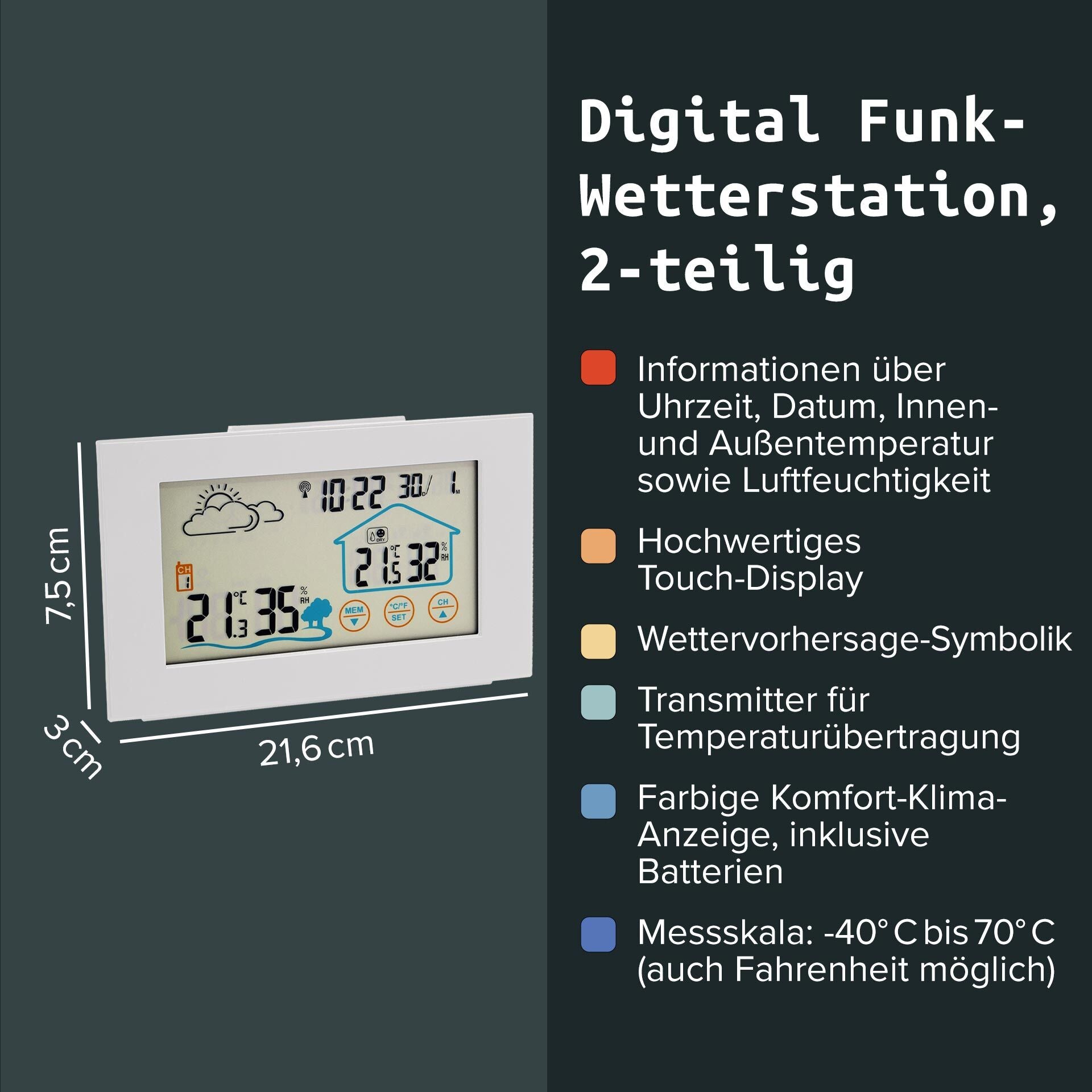 Digital trådløs værstasjon 2-delt sett - Fackelmann display