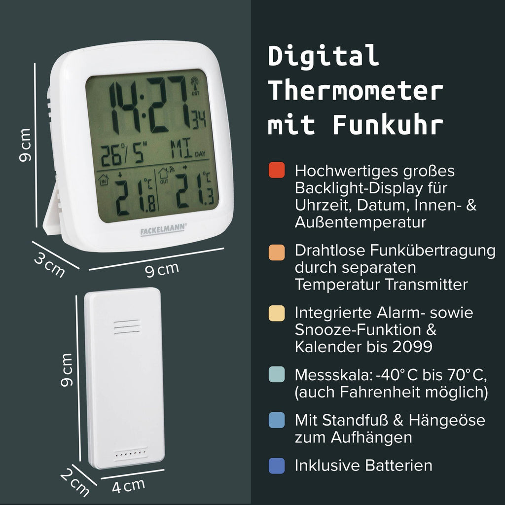 Sensor for utetemperatur til digitalt termometer med funkklokke 2-delt sett