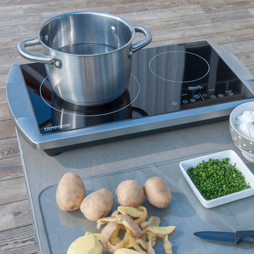 Dobbel kokeplate CERAN® med touchkontroll rustfritt stål bakside