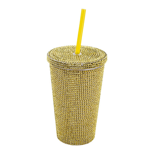 Drikkebeger gull med strass 500 ml dobbeltvegget plast Paris Hilton forfra