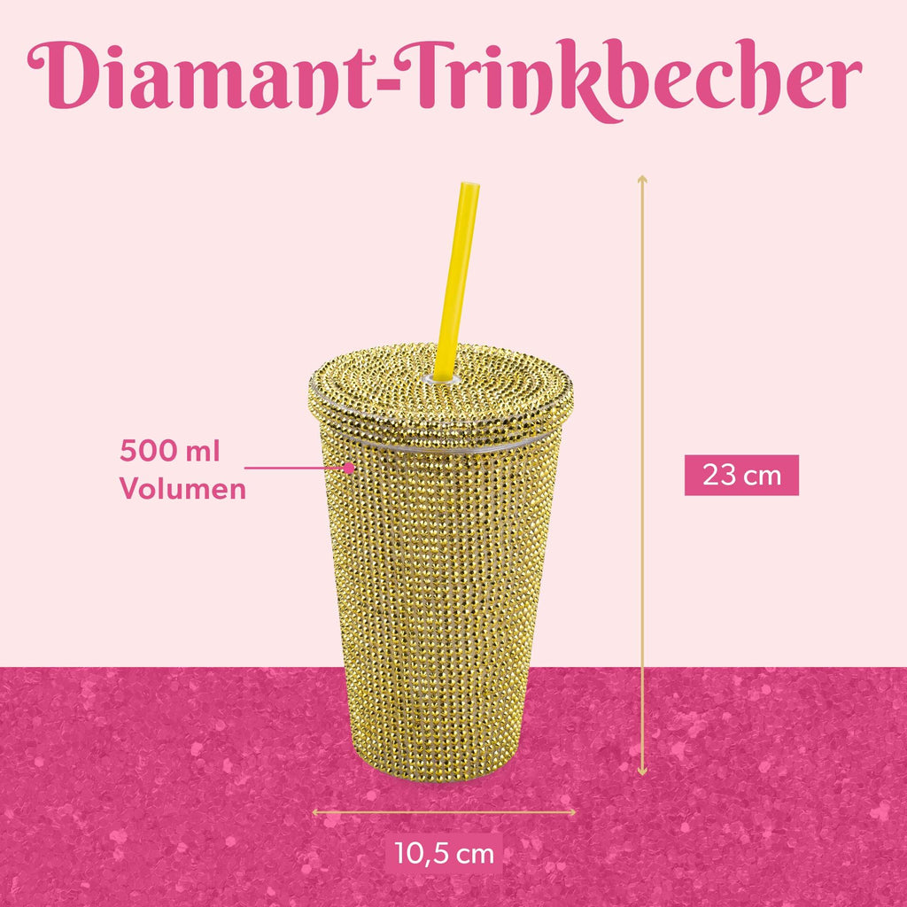 Drikkebeger gull med strass 500 ml dobbeltvegget plast Paris Hilton detalj