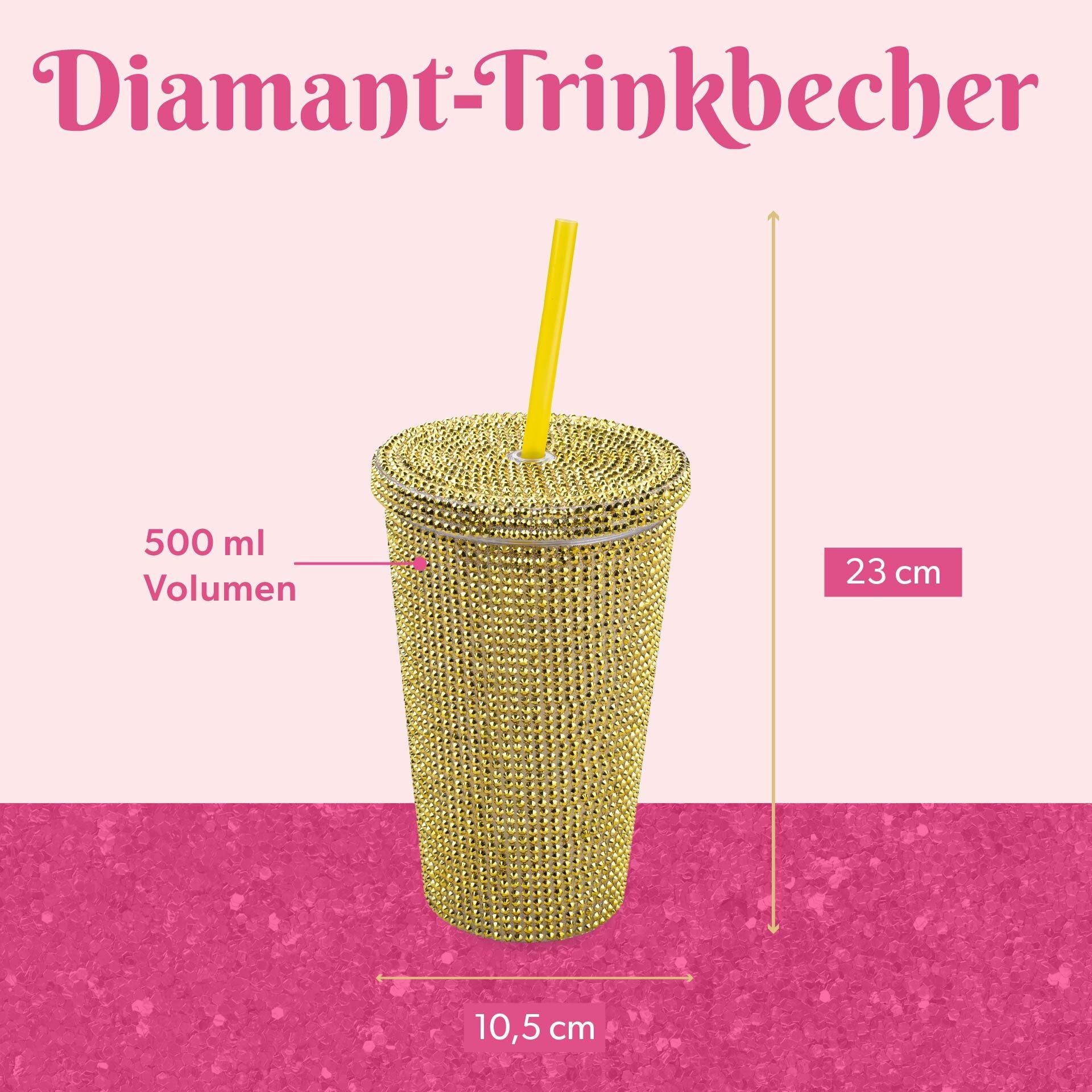 Drikkebeger gull med strass 500 ml dobbeltvegget plast Paris Hilton detalj