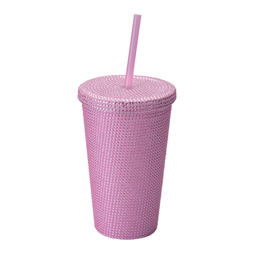 Drikkebeger rosa med strass 500 ml dobbeltvegget plast - Paris Hilton forfra