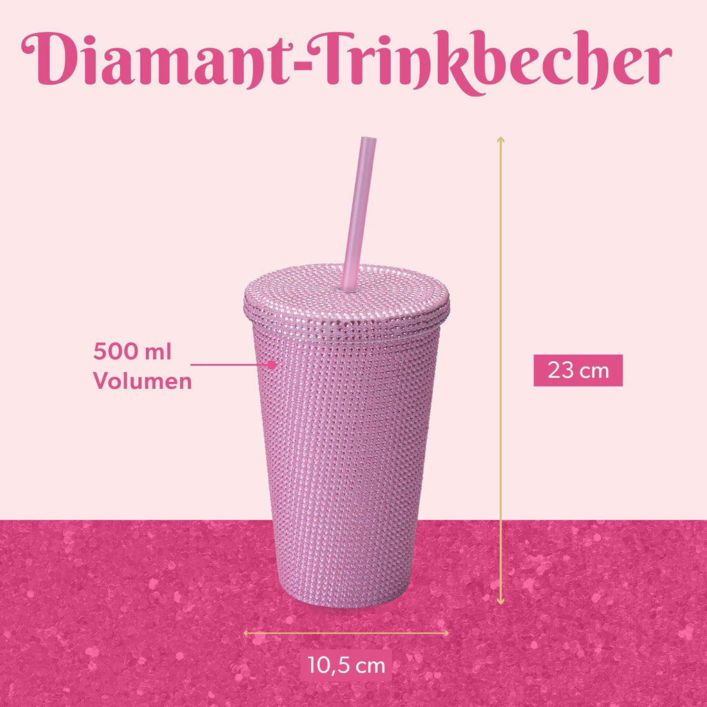 Detalj av strass på Drikkebeger rosa med strass 500 ml dobbeltvegget plast - Paris Hilton