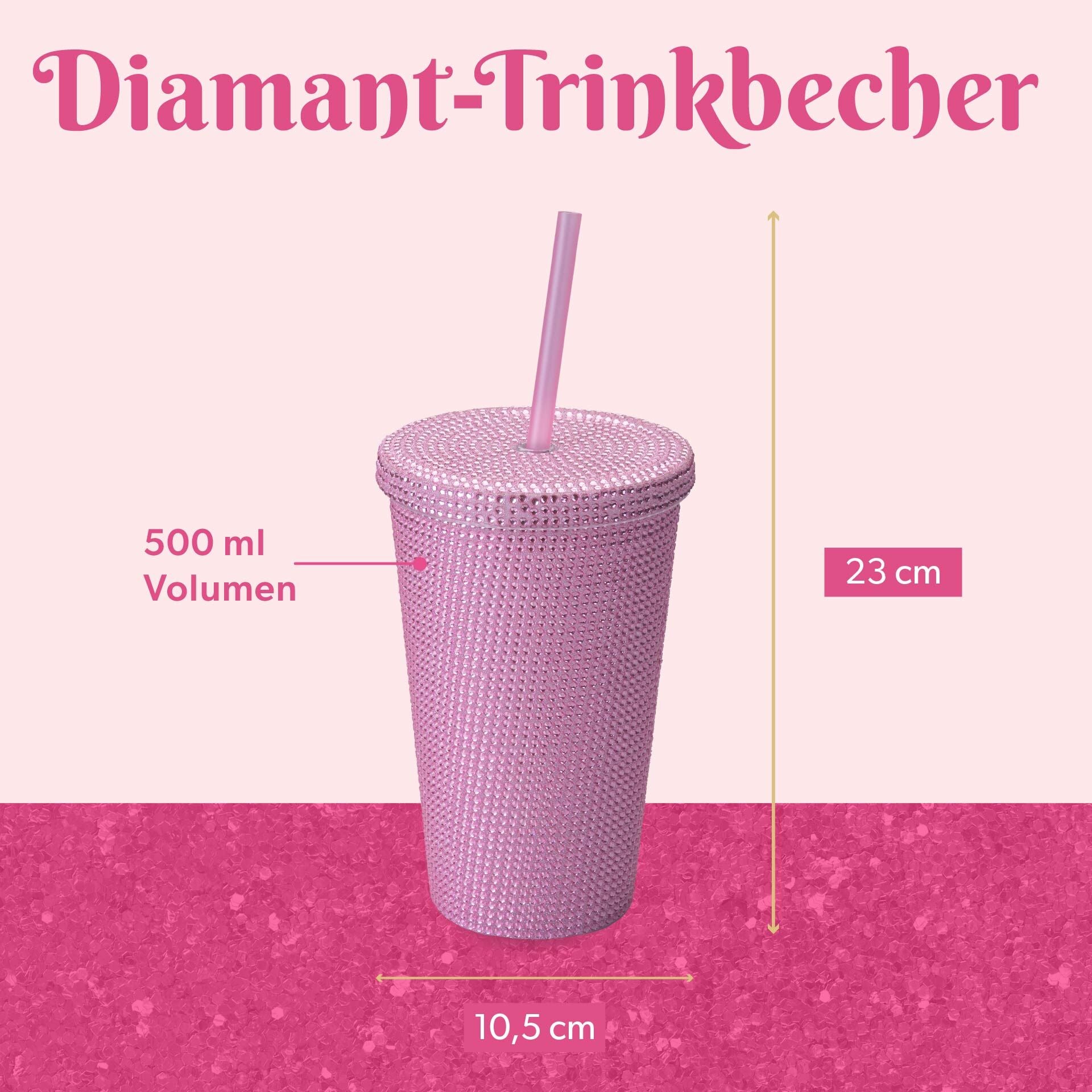 Detalj av strass på Drikkebeger rosa med strass 500 ml dobbeltvegget plast - Paris Hilton