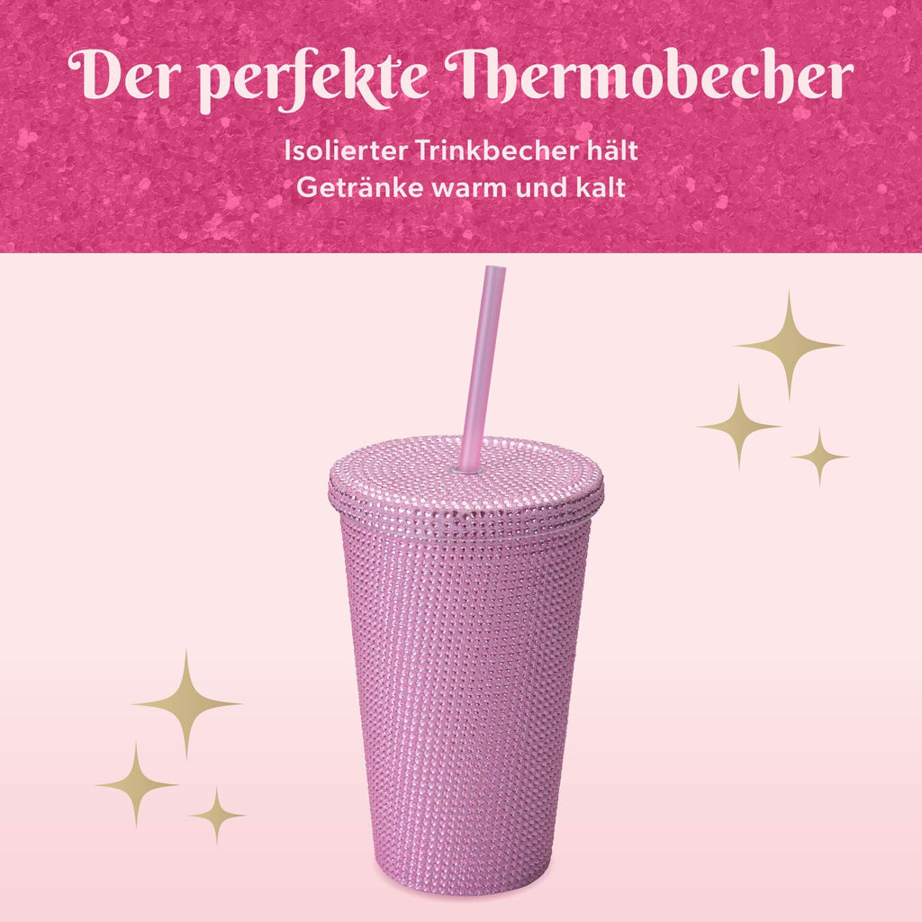 Nærbilde av Drikkebeger rosa med strass 500 ml dobbeltvegget plast - Paris Hilton