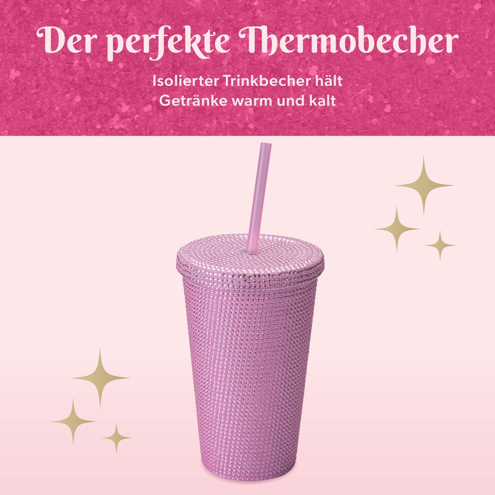 Nærbilde av Drikkebeger rosa med strass 500 ml dobbeltvegget plast - Paris Hilton