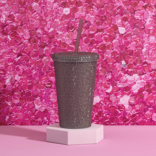 Drikkebeger svart med strass 500 ml dobbeltvegget plast bakside