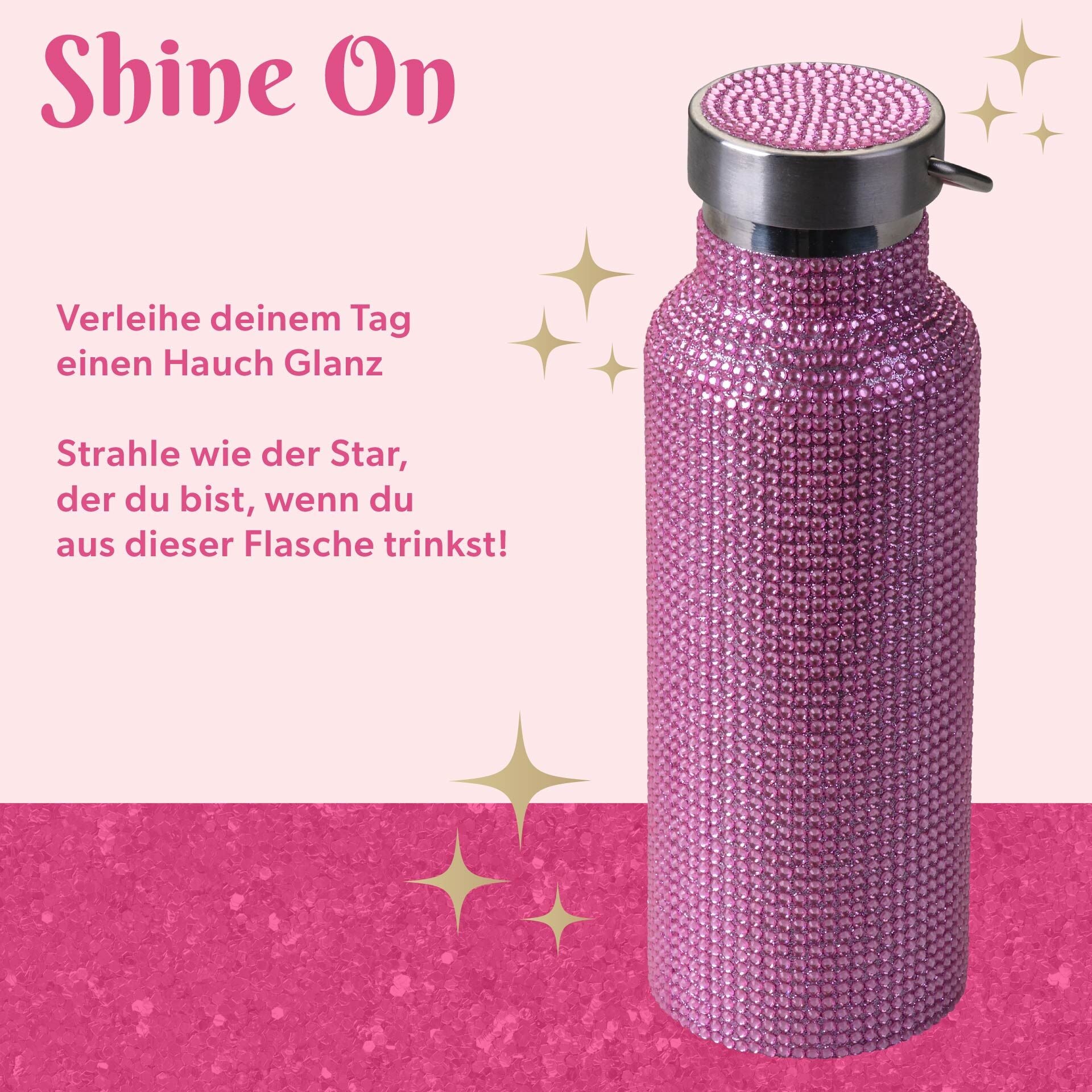 Nærbilde av åpning på Drikkeflaske rosa rustfritt stål med strass 500 ml - Paris Hilton