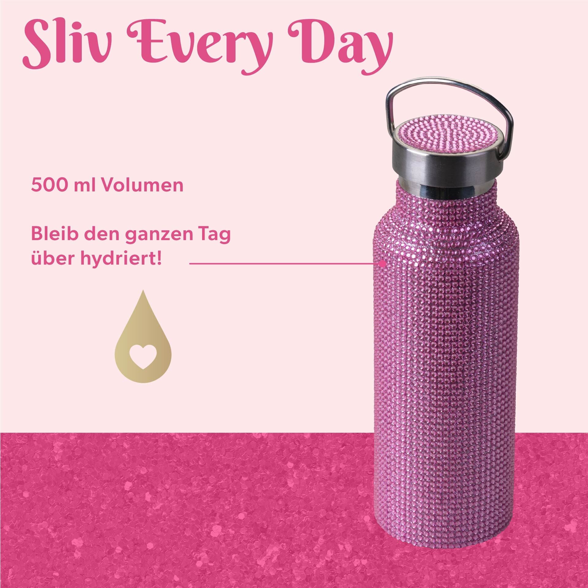 Drikkeflaske rosa rustfritt stål med strass 500 ml - Paris Hilton i bruk