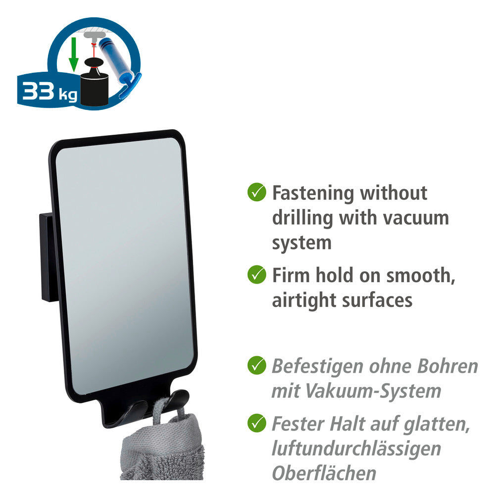 Detalj av duggfritt veggspeil Quadro svart vacuum-loc