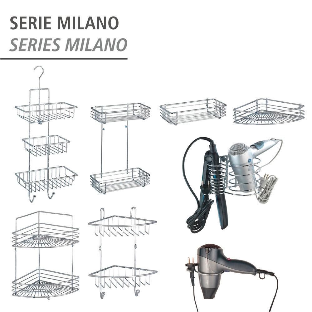 Dusjcaddy Milano montert i dusjen med badeprodukter