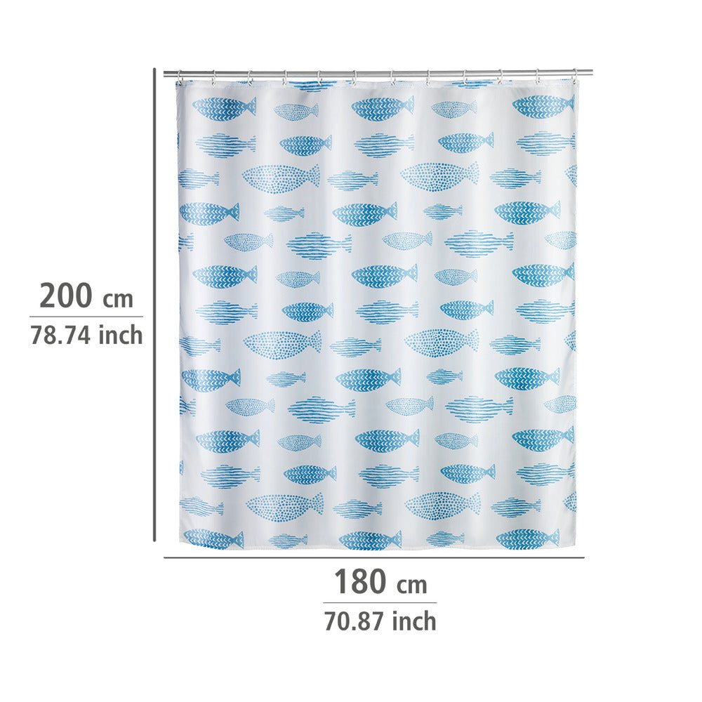 Dusjforheng antiskimmel Aquamarin polyester i bruk