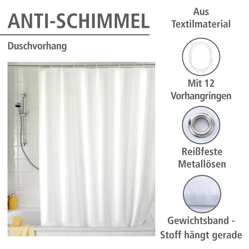 Dusjforheng antiskimmel hvit polyester 180x200 cm - WENKO bakside