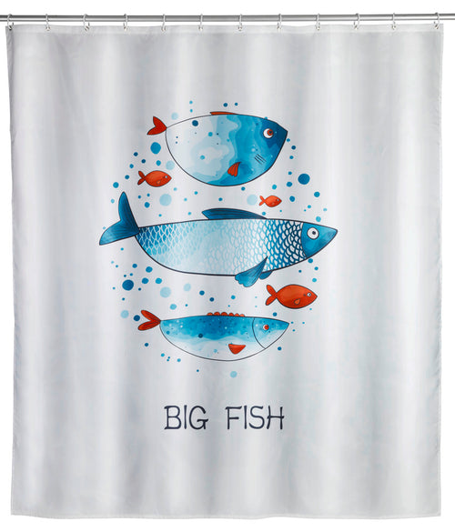 Dusjforheng Big Fish polyester vaskbar 180 x 200 cm forfra