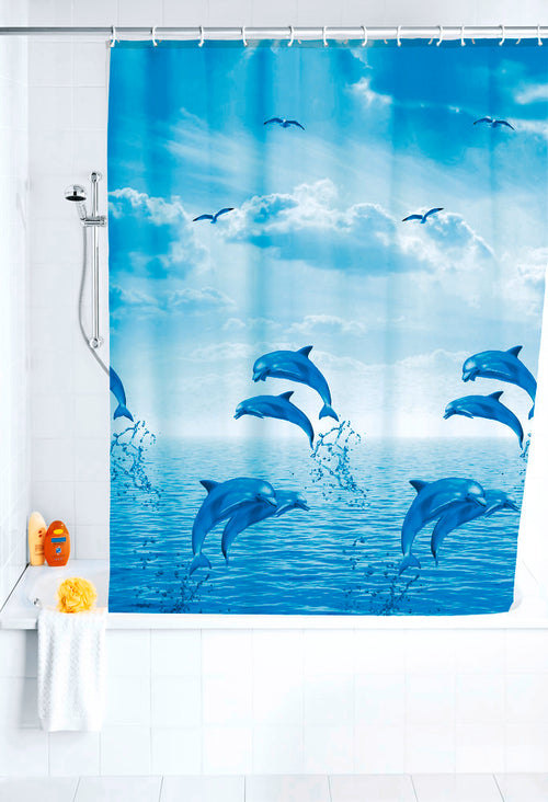 Dusjforheng Dolphin flerfarget PEVA 180 x 200 cm bakside