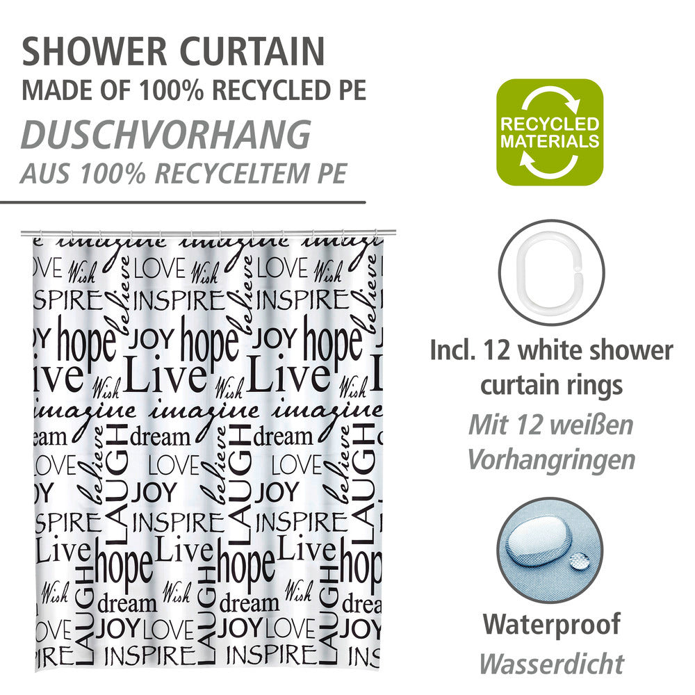 Bakside av Dusjforheng Live resirkulert polyester 180 x 200 cm