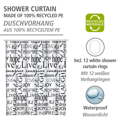 Bakside av Dusjforheng Live resirkulert polyester 180 x 200 cm
