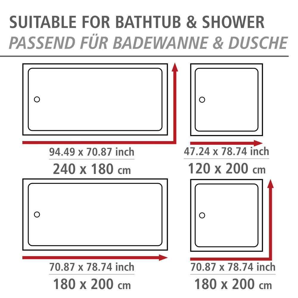 Dusjforheng Live resirkulert polyester 180 x 200 cm montert i dusj