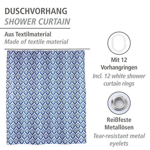 Dusjforheng Lorca blått polyester bakside