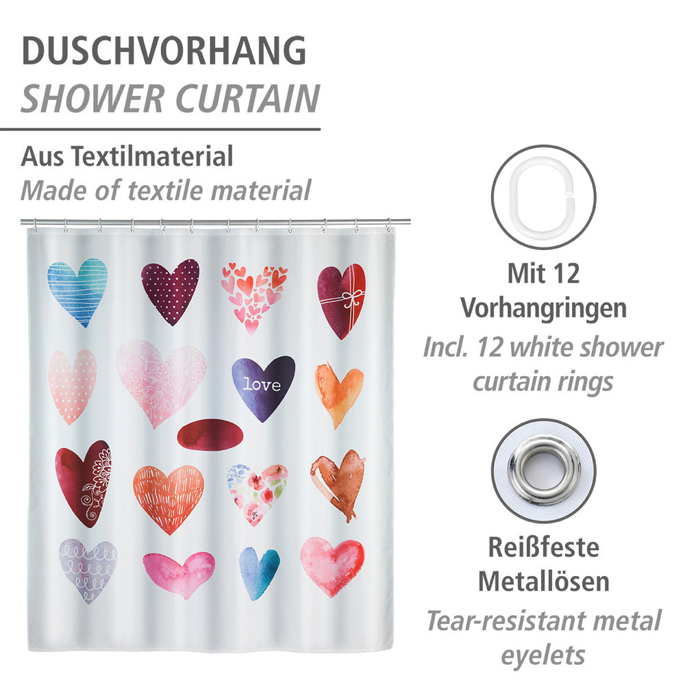 Dusjforheng Love polyester 180 x 200 cm vaskbart bakside