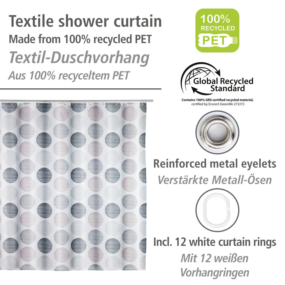 Dusjforheng Pastell Dots resirkulert polyester 180 x 200 cm bakside