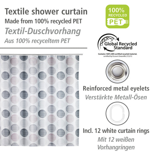 Dusjforheng Pastell Dots resirkulert polyester 180 x 200 cm bakside