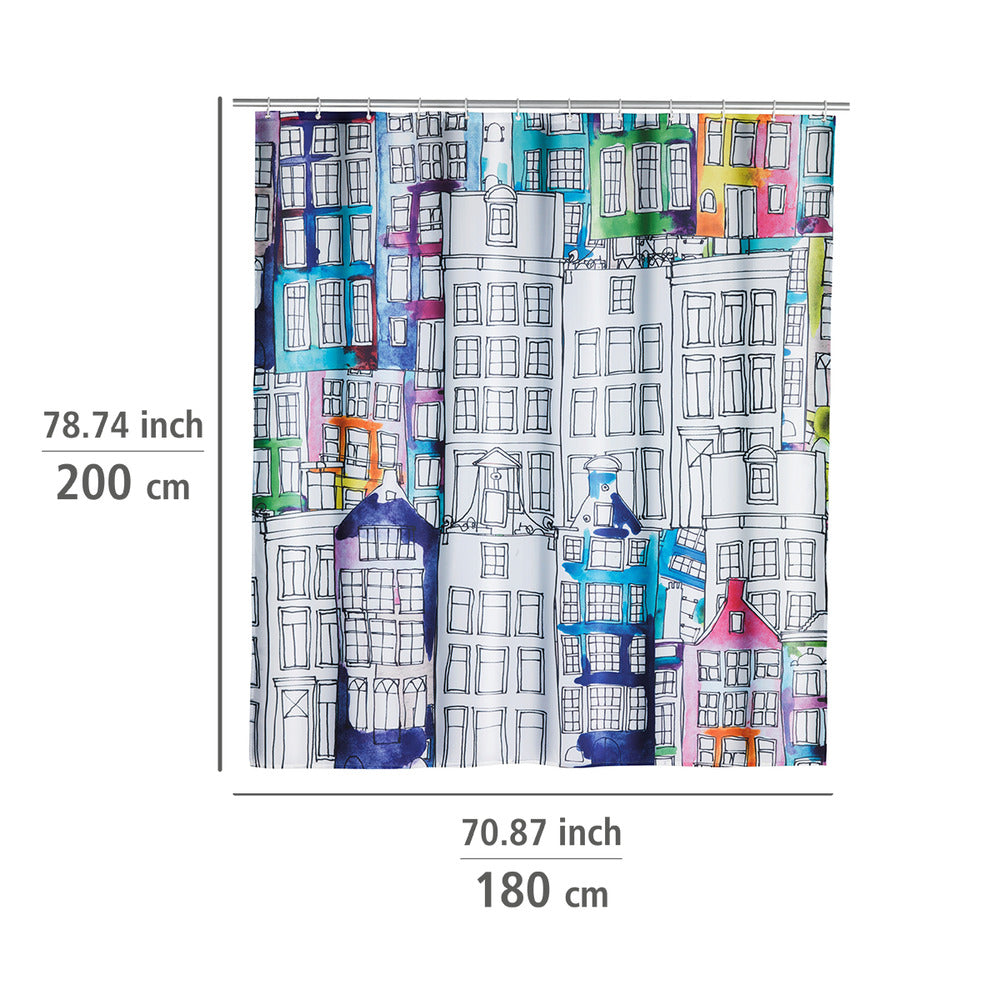 Dusjforheng Sunny City polyester 180 x 200 cm vaskbart nærbilde av materiale