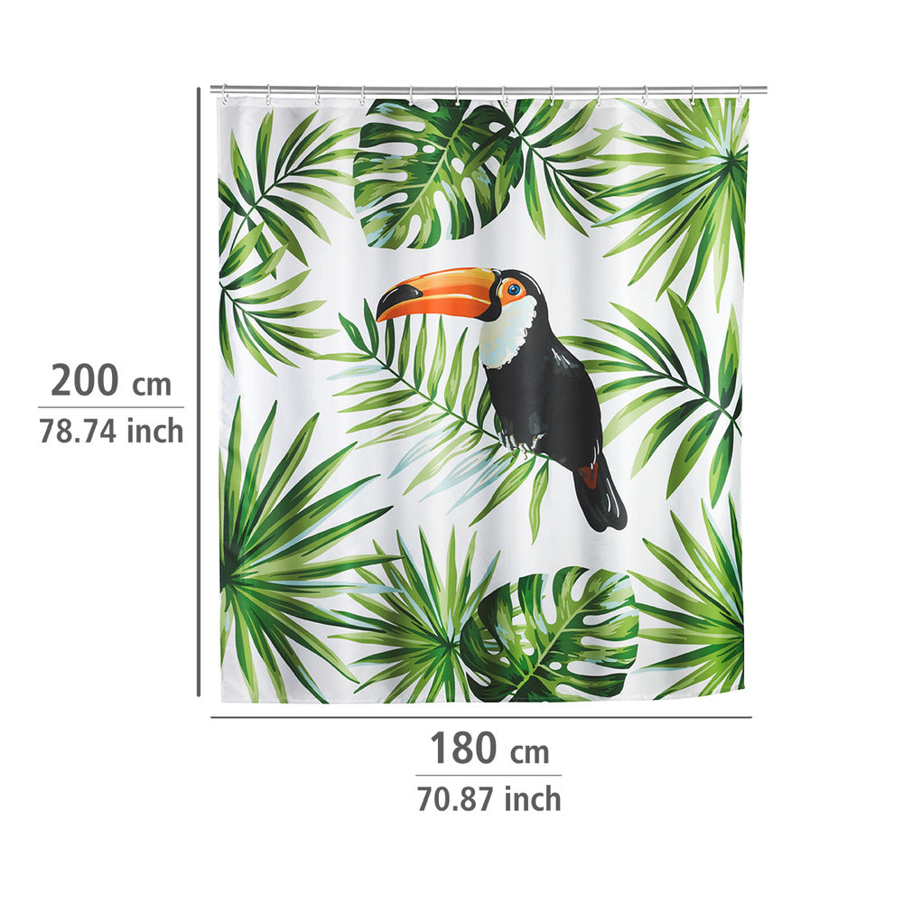 Nærbilde av mønster på Dusjforheng Tucan polyester 180 x 200 cm
