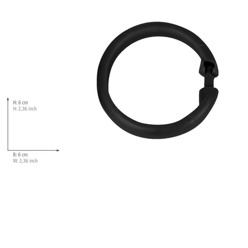 Dusjforhengringer svart 12-delt sett Ø 6 cm detalj