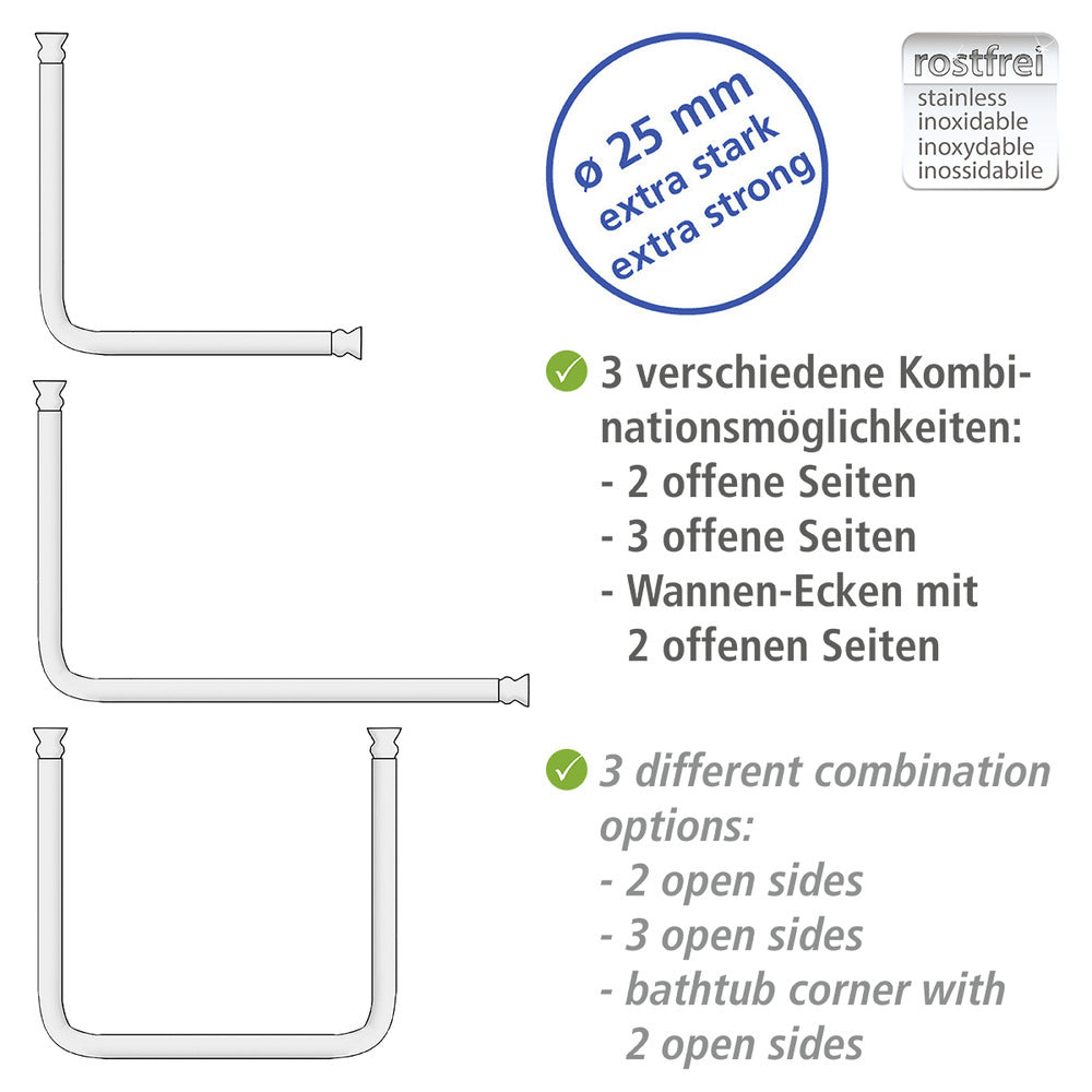 Dusjforhengstang vinkel hvit aluminium 25 mm - WENKO nærbilde