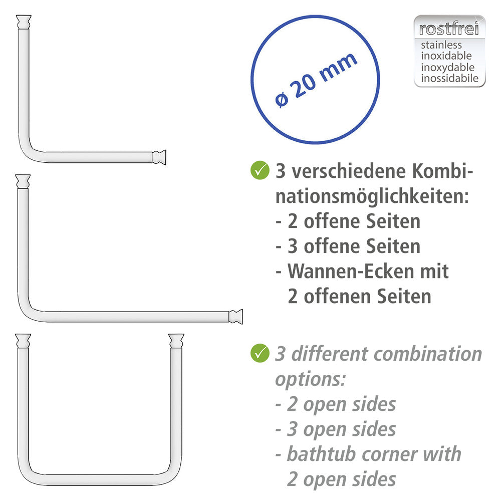 Montert Dusjhjørnestang universal hvit aluminium 20 mm i dusj