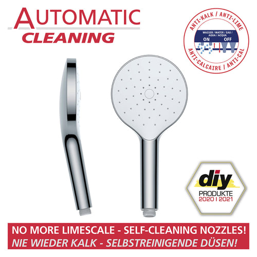 Dusjhode Automatic Cleaning krom Ø 12 cm selvrensende bakside