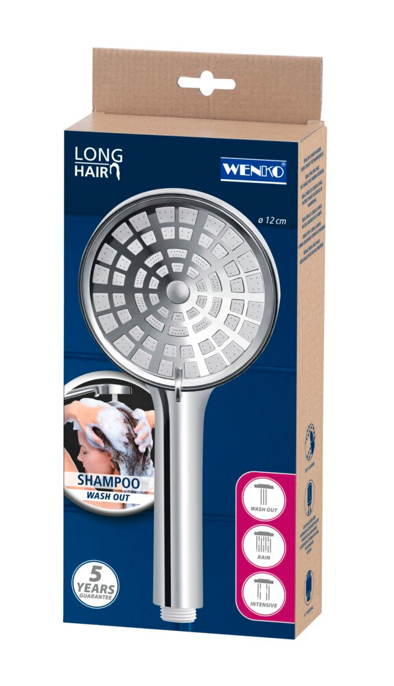Dusjhode LongHair Ø12 cm krom/hvit for hårskylling - Wenko med vannstråler
