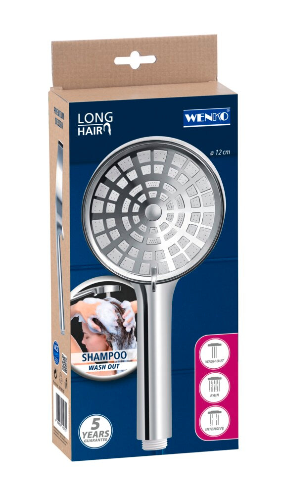 Pakking av Dusjhode LongHair Ø12 cm krom/hvit for hårskylling - Wenko