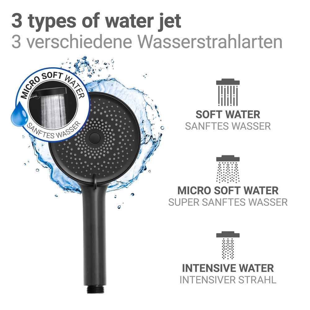 Dusjhode Softwater Ø12 cm svart matt montert på dusj