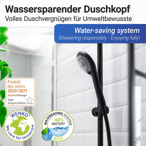 Dusjhode vannbesparende svart matt Ø 11 cm plast - Wenko bakside