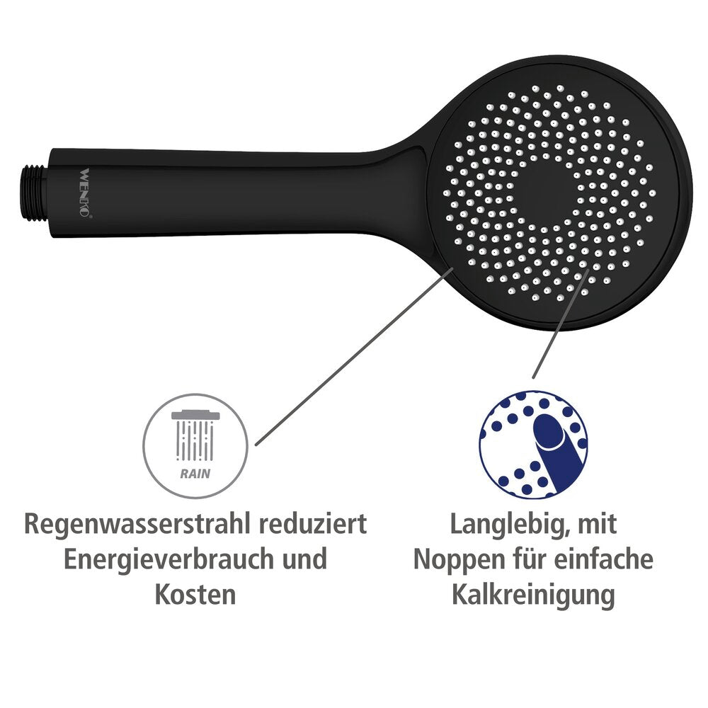 Nærbilde av dusjhode vannbesparende svart matt Ø 9,5 cm plast - Wenko