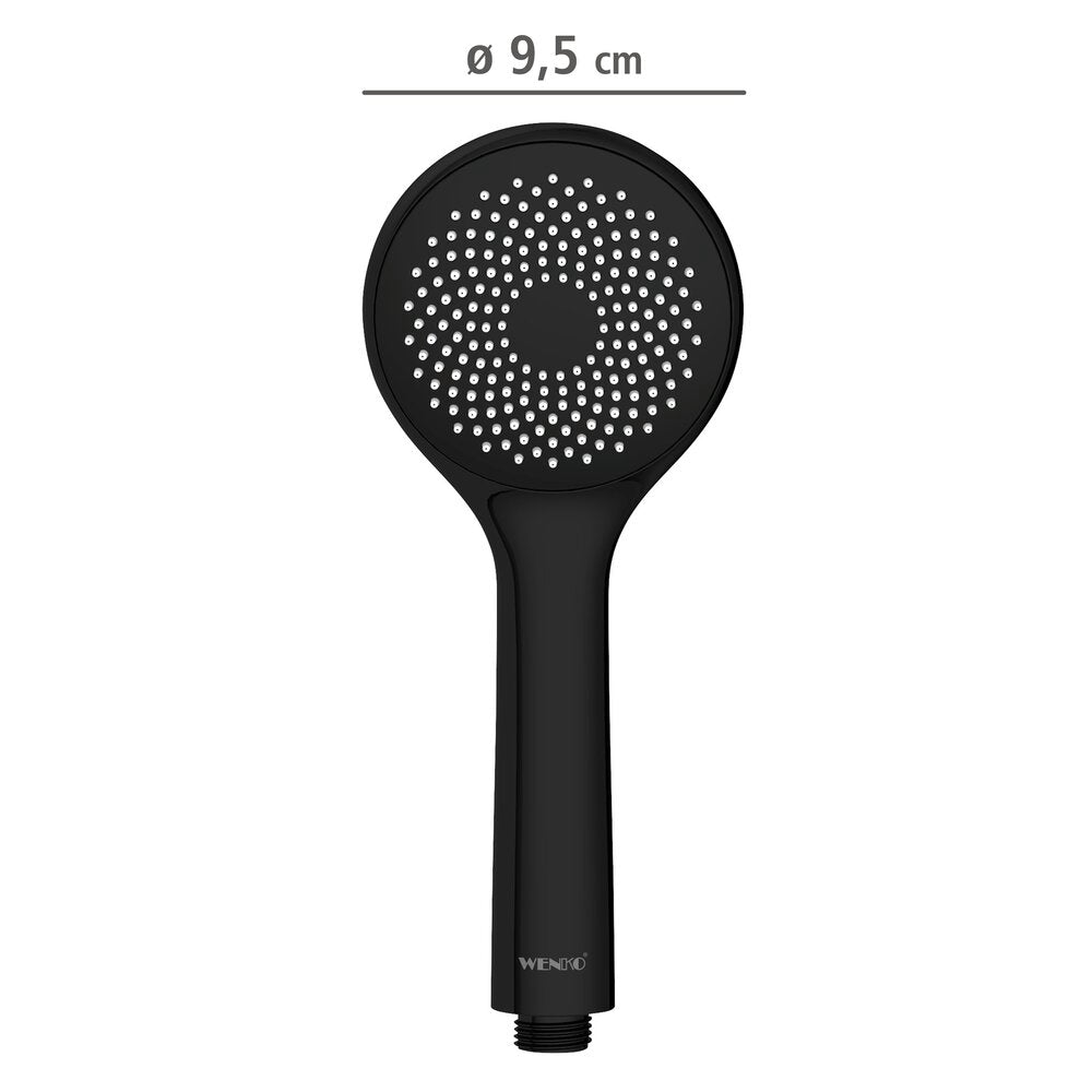 Sidevisning av dusjhode vannbesparende svart matt Ø 9,5 cm plast - Wenko