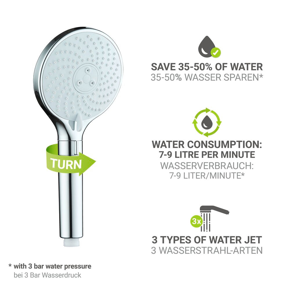 Detalj av krom og hvit Dusjhode WaterSaving Ø12 cm vannbesparende