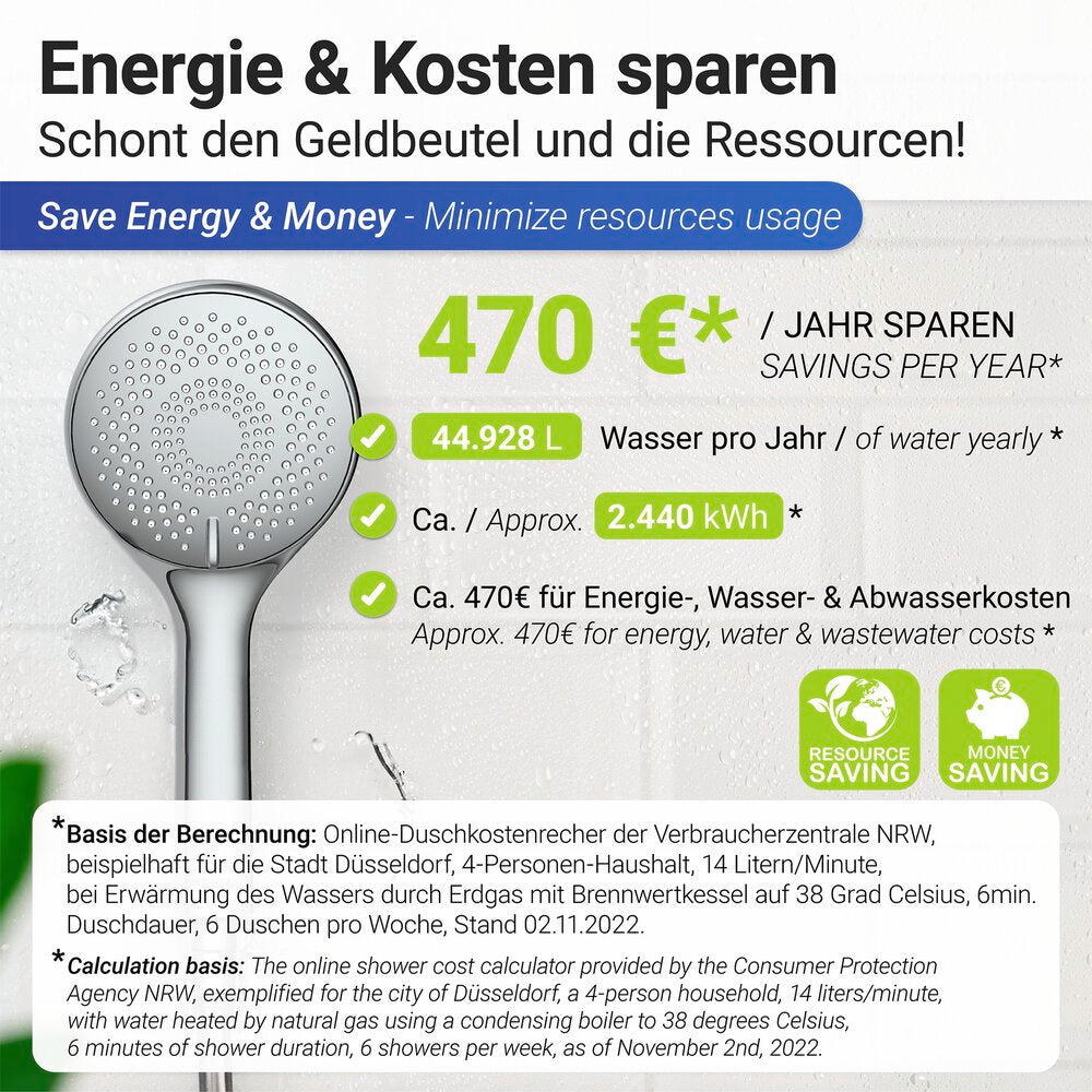 Nærbilde av Dusjhode Watersaving krom Ø 11 cm ABS