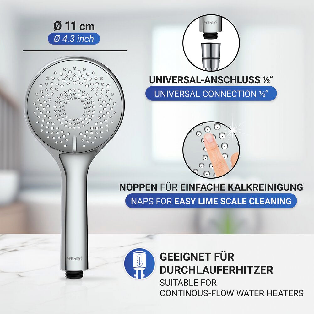 Dusjhode Watersaving krom Ø 11 cm ABS side