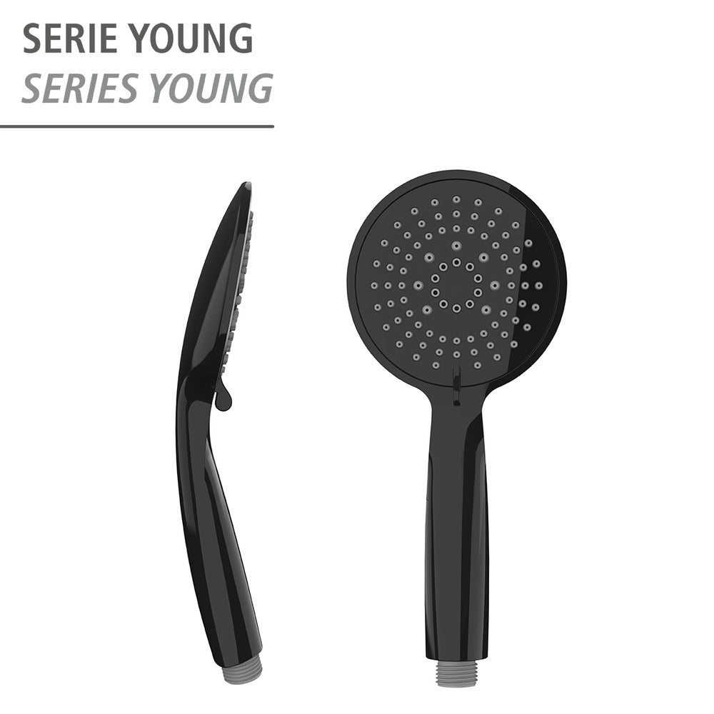 Dusjhode Young svart Ø 11 cm regndusjeffekt bakside