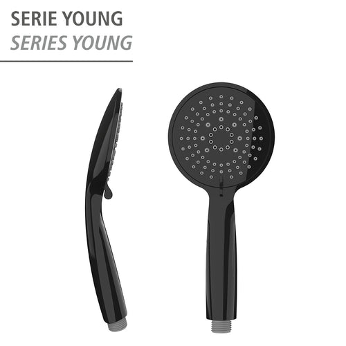 Dusjhode Young svart Ø 11 cm regndusjeffekt bakside
